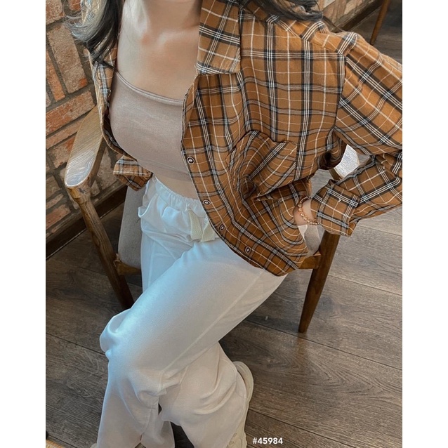 Áo sơmi cổ vest 1túi tay dài caro