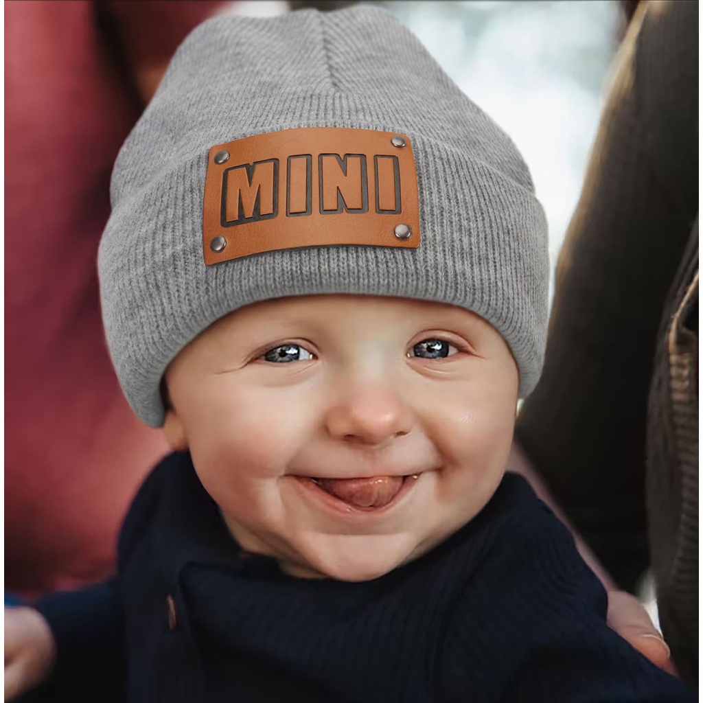 Mũ Beanie Dệt Kim Màu Trơn Giữ Ấm Mùa Đông In Chữ Hàn Quốc Cho Bé Sơ Sinh