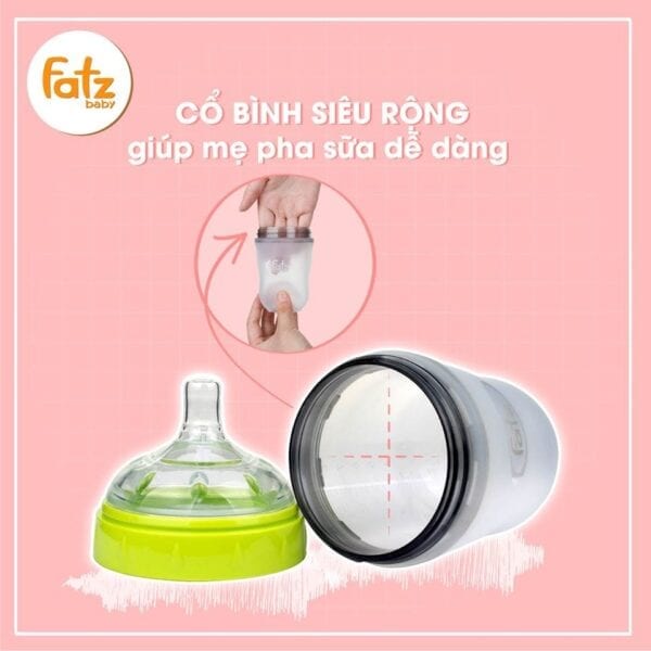 [Cổ siêu rộng ] Bình sữa 180ml / 240ml Fatzbaby Silicon núm ti Siêu Mềm không BPA