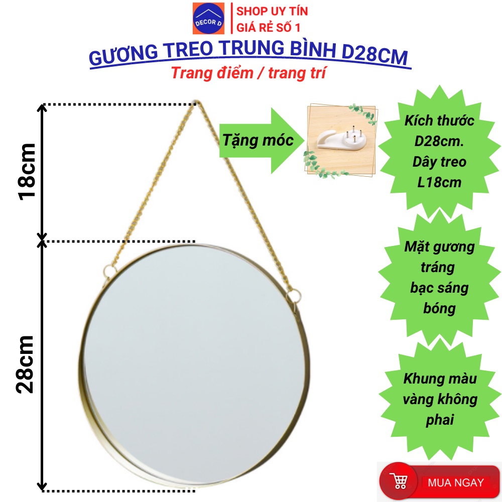 Gương treo tường màu mạ vàng trang trí decor nhà cửa, nhà tắm, trang điểm cao cấp ]