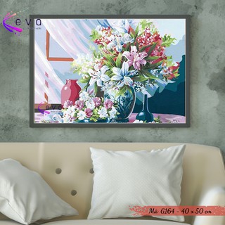 Tranh Sơn Dầu Số Hóa Tự Tô Màu Theo Số Mẫu Hoa - G164 Kèm Màu Acrylic Kích Thước 40x50cm