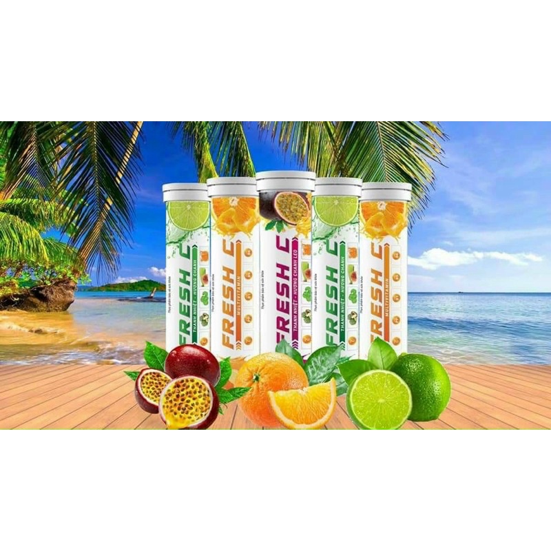 Viên sủi C multivitamin FRESH C  Hương Cam, Hương Chanh, Hương Chanh Leo, giúp tăng cường sức đề kháng.