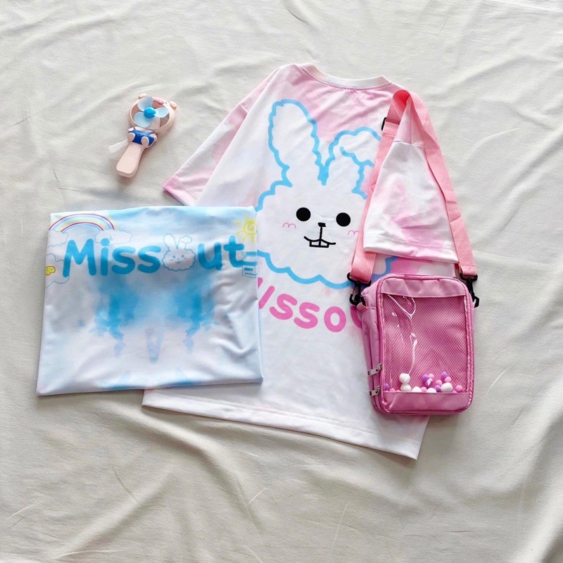 Áo Thun Tay Lửng Loang Màu MissOut Thỏ Ảnh Thật