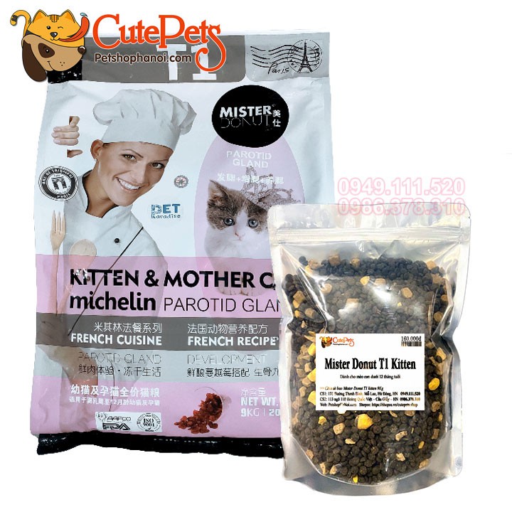 Thức ăn mèo Mister Donut T1 Kitten 1kg - phụ kiện thú cưng