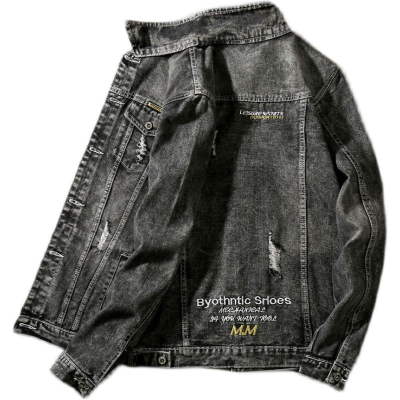 Áo Khoác Denim Kẻ Sọc Nhiều Màu Sắc Phong Cách Hàn Quốc Cho Nam Giới