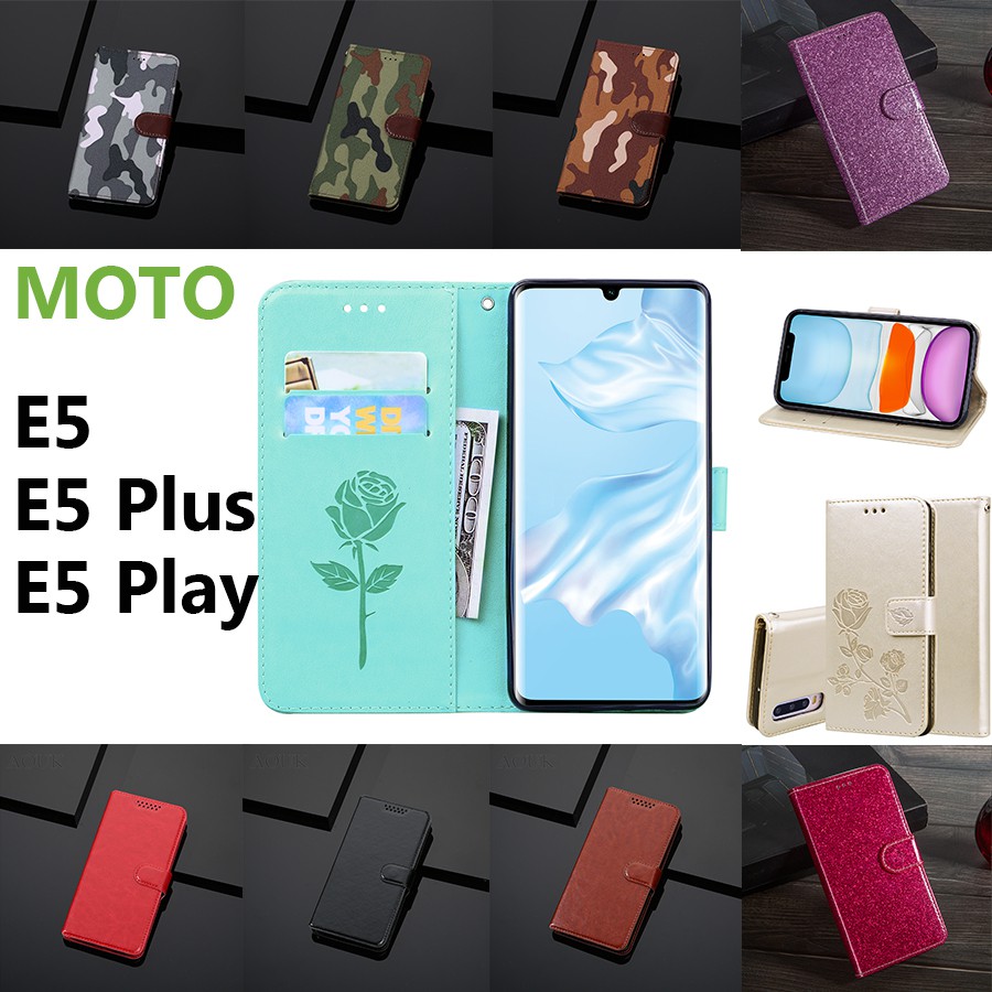 Bao da điện thoại kiểu ví đựng thẻ có nắp lật nam châm kèm giá đỡ cho Motorola Moto E5 Play Plus Moto E5Plus Zoryer