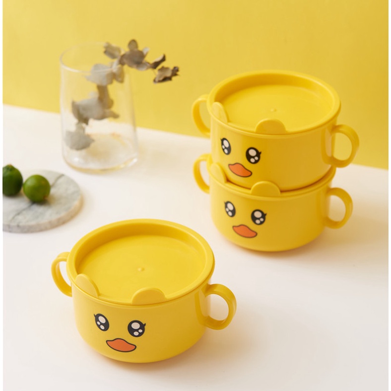 Combo Khay Ăn Dặm Cho Bé + Cốc Uống Nước + Bát Ăn Dặm Kèm Thìa Dĩa Hình Vịt Vàng Đáng Yêu Giúp Trẻ Em Tập Ăn BLW 4 Ngăn