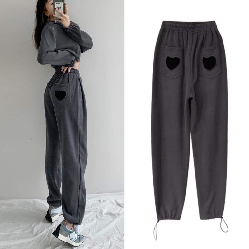 Quần Dài JOGGER HEART In Hình Trái Tim Phối Dây Rút Form Rộng Dáng Suông Ulzzang