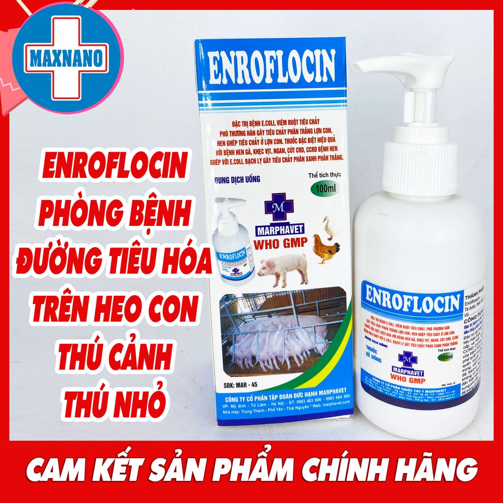 ENROFLOCIN phòng bệnh đường hô hấp và tiêu hóa  trên gia cầm, gà, lợn con, thú cảnh, thú nhỏ, gà đá