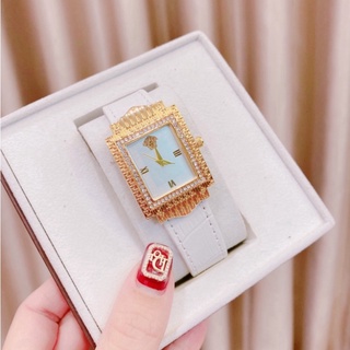 Đồng hồ dây da đeo tay versace, đồng hồ nữ thời trang viền kim loại cao cấp chống nước cực hót