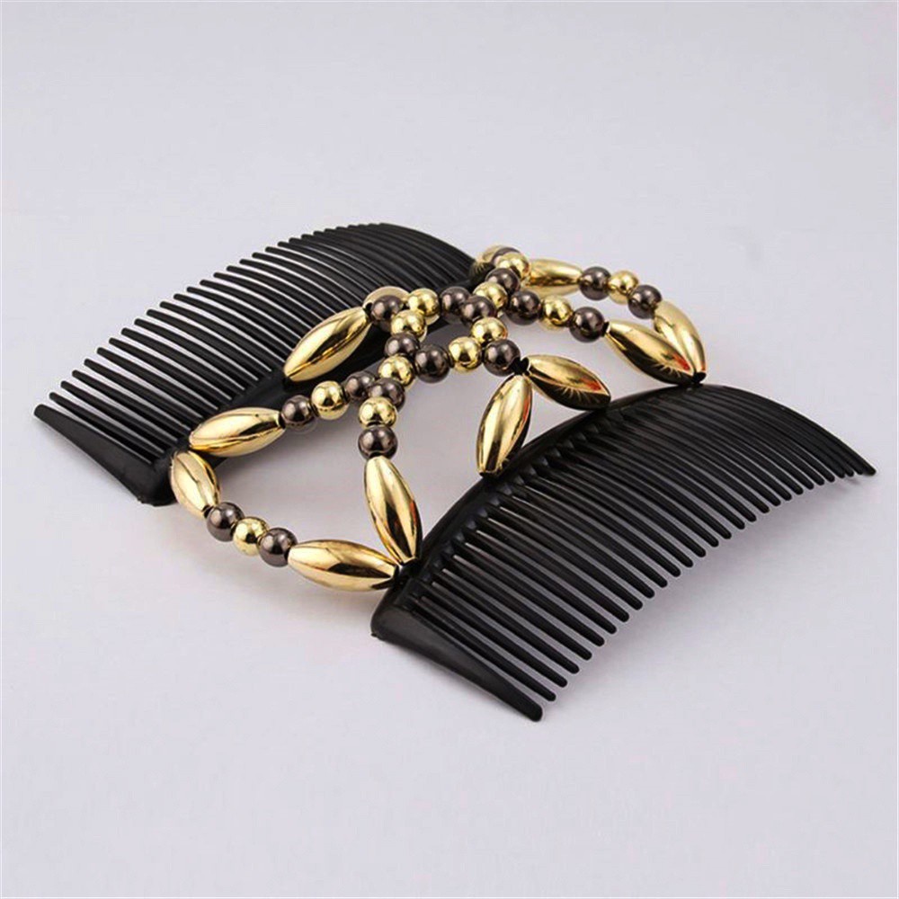 Lược Kẹp Tóc Dạng Lược Đôi Co Giãn Đính Hạt Nhiều Màu Dành Cho Nữ