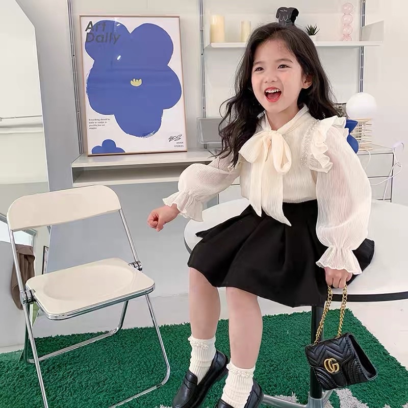 ( 12-23kg ) Set Áo Tơ Cao Cấp +Chân Váy Điệu Đà Cho Bé Gái Đi Học, Đi Chơi .Set Đồ Cao Cấp Cho Bé Gái
