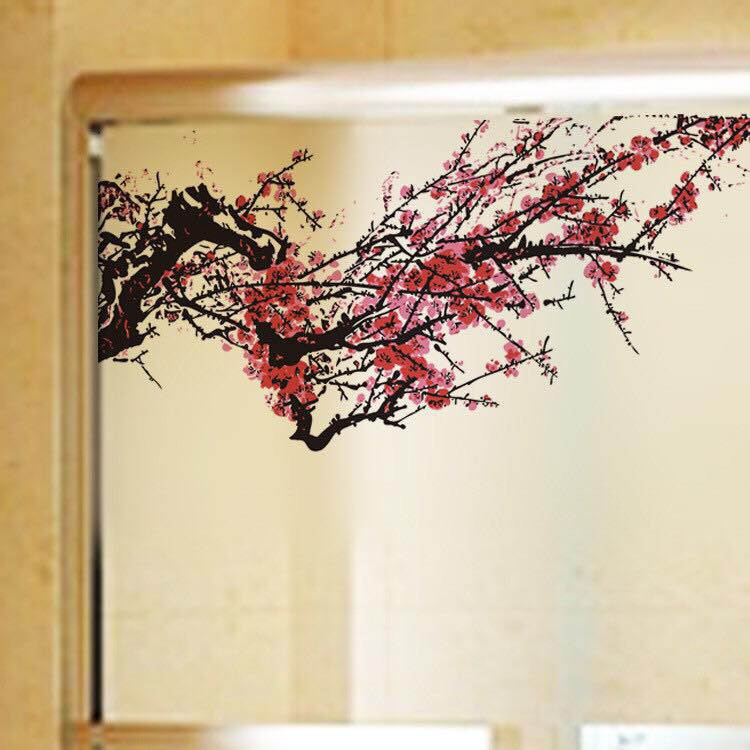 Decal trang trí kính cao cấp mẫu cành hoa mai ( 60cm x 58cm )