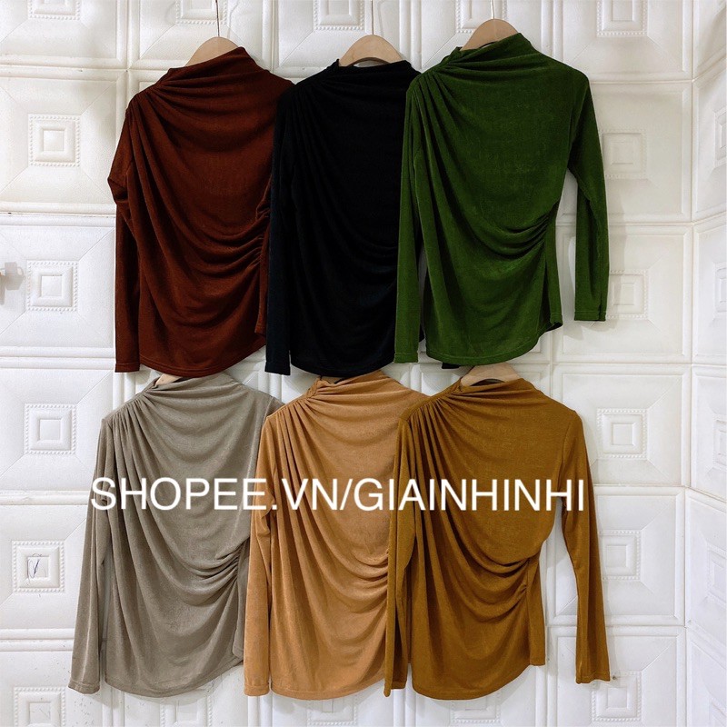 Áo nhũ cổ 3p rúm ngực dài tay, Áo kiểu rúm vai cổ cao tay dài AN1212 - NhiNhi Shop | BigBuy360 - bigbuy360.vn