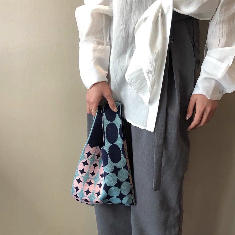 Túi Đeo Vai Đan Len Họa Tiết Sọc Caro Thời Trang Cho Nữ