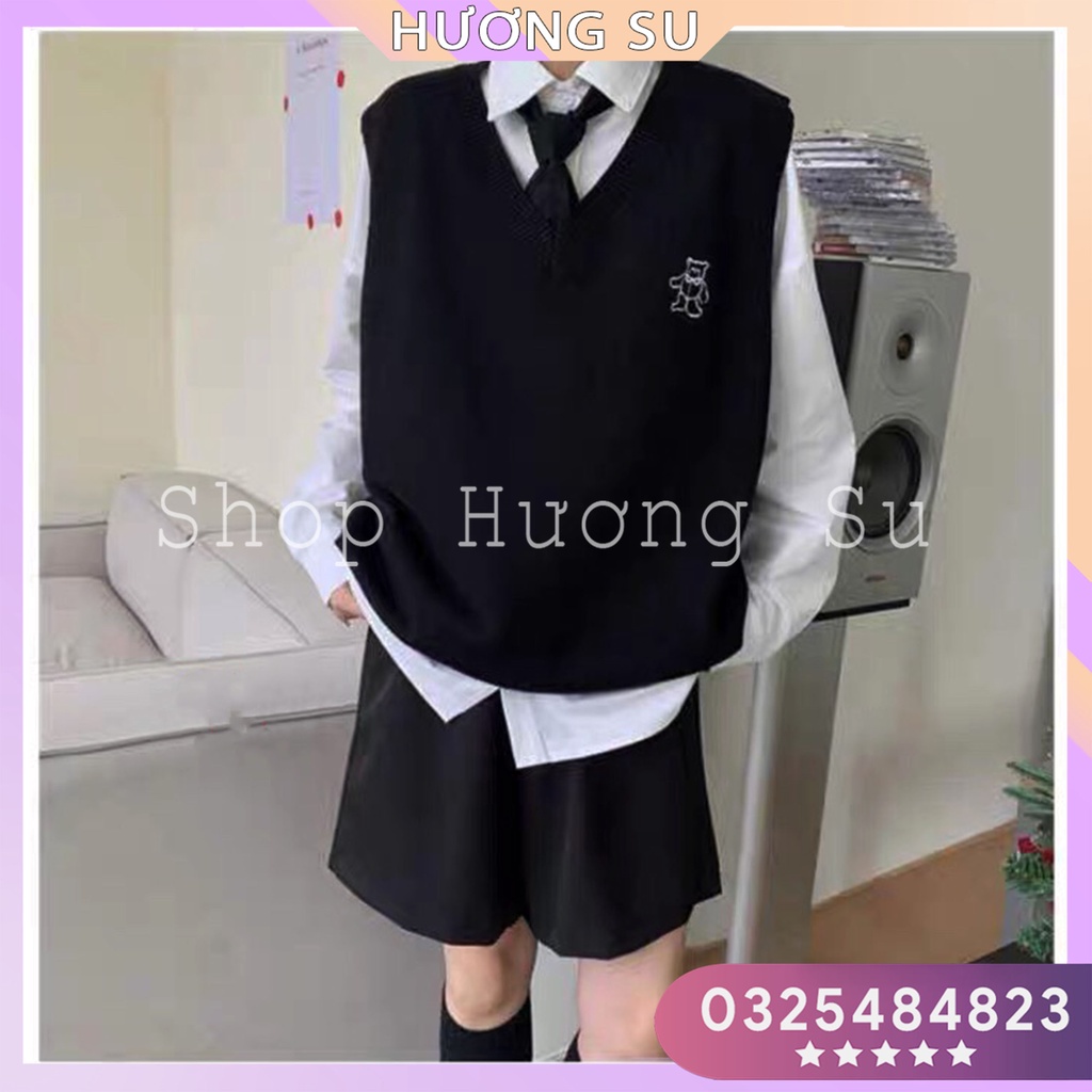 [Rẻ vô địch] Áo gile Nam Nữ Unisex  Cotton Thêu Hình gấu - Hương Su