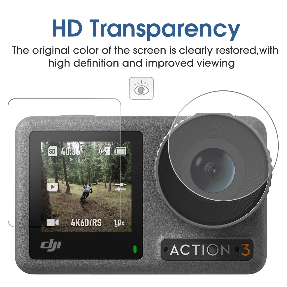 Kính Cường Lực HD Bảo Vệ Camera Trước Sau Chống Trầy Xước Chống Dấu Vân Tay Cho Thể Thao DJI Action 3