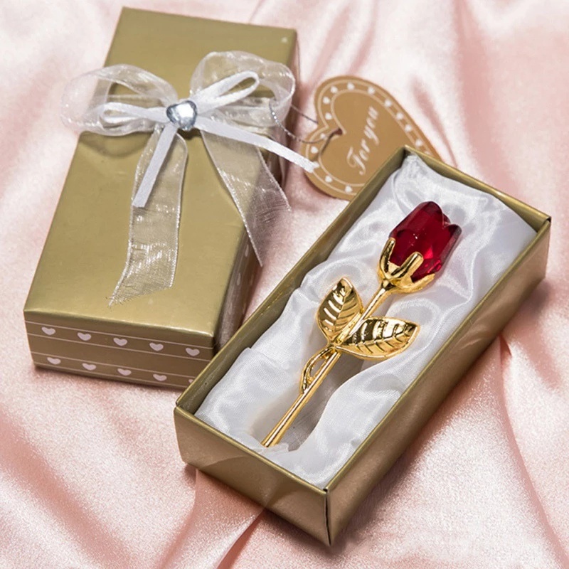 Hoa Hồng Nhân Tạo Mặt Kính Màu Vàng/Bạc Làm Quà Tặng Valentine/Valentine