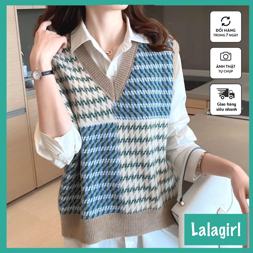 Áo gile len nữ chất dày dặn họa tiết ziczac phong cách Hàn Quốc siêu xinh [LGZ]