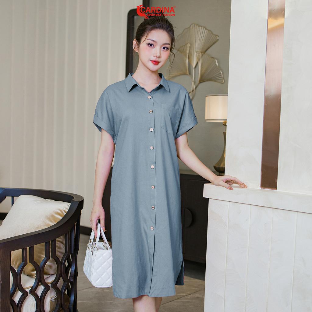 Đầm Nữ 𝐂𝐀𝐑𝐃𝐈𝐍𝐀 Chất Linen Cao Cấp Dáng Suông Cổ Đức Gấu Tôm Cài Khuy Giữa Thanh Lịch 3VLI01