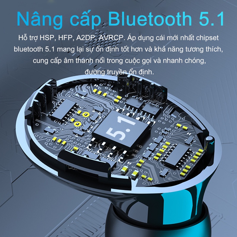 Tai nghe Bluetooth 5.1 không dây với Micrô LED hiển thị Âm nhạc Tai nghe âm thanh nổi HIFI Thể thao chống nước M10