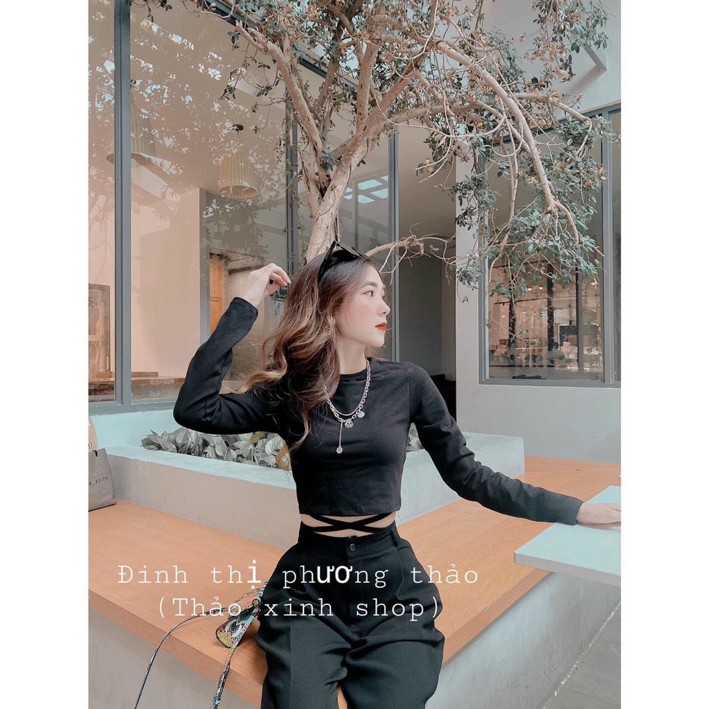 áo thun lụa tay dài phối dây cuốn buộc eo xinh xắn siêu xinh tôn dáng