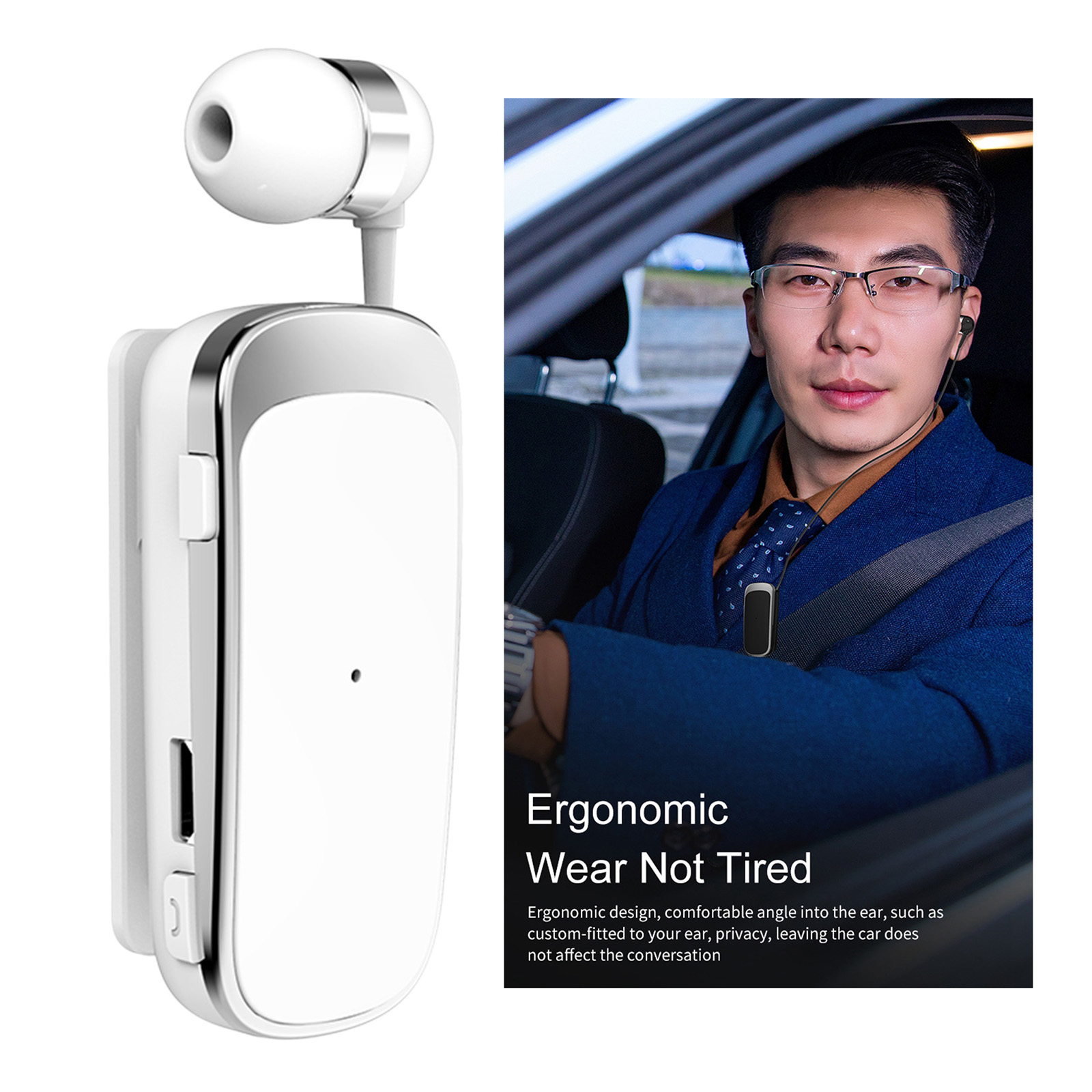 Tai Nghe Bluetooth Cài Áo K52 Có Dây Rút