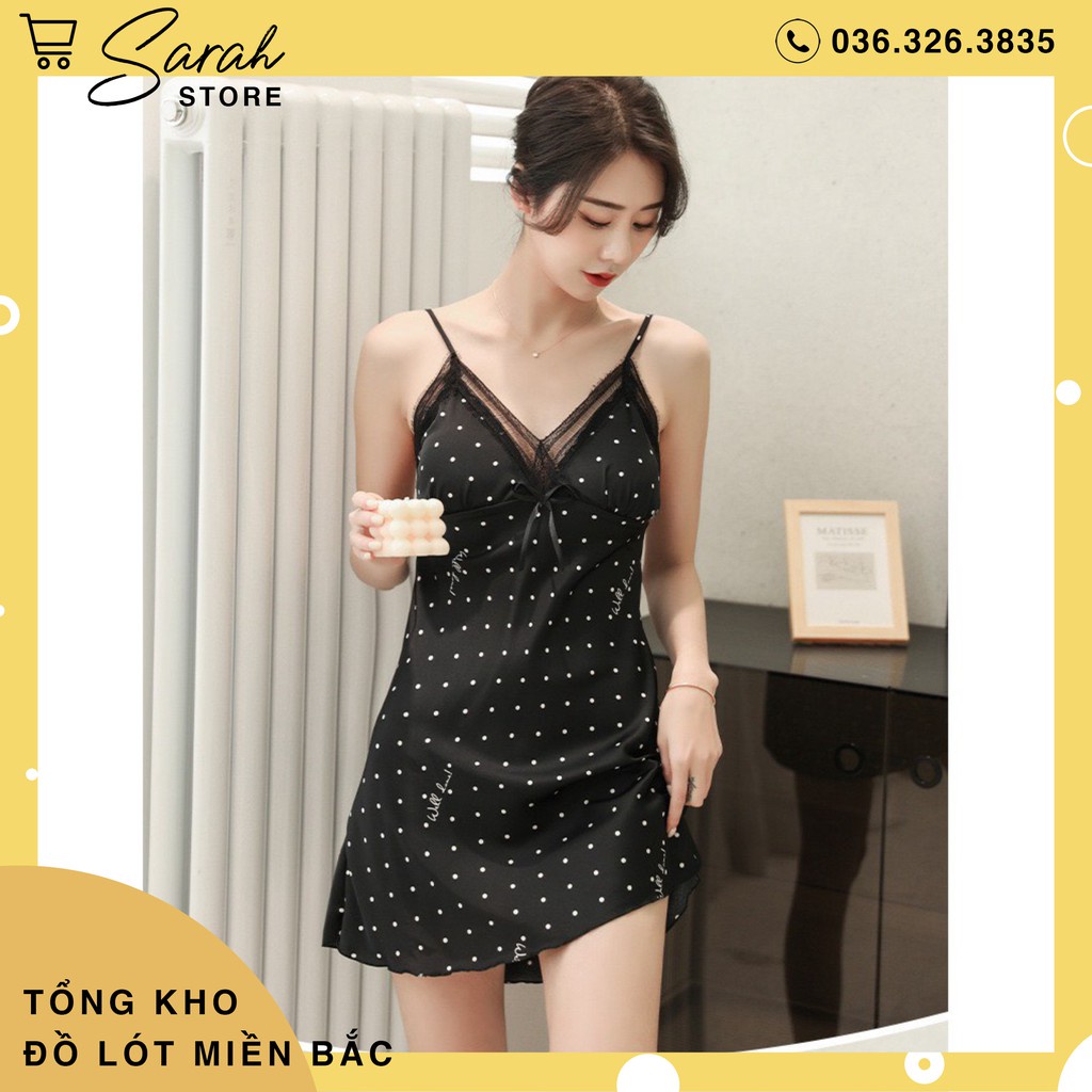 Váy Ngủ Lụa ,Đầm Ngủ Lụa Cao Cấp ( Chấm Bi )