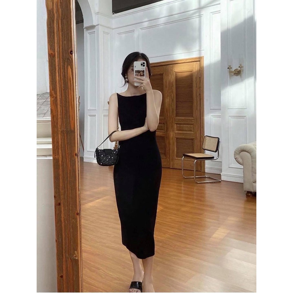 Đầm body cổ thuyền hở lưng màu đen, chất liệu lụa phi cao cấp [Đầm_maxi_hở_lưng] | BigBuy360 - bigbuy360.vn