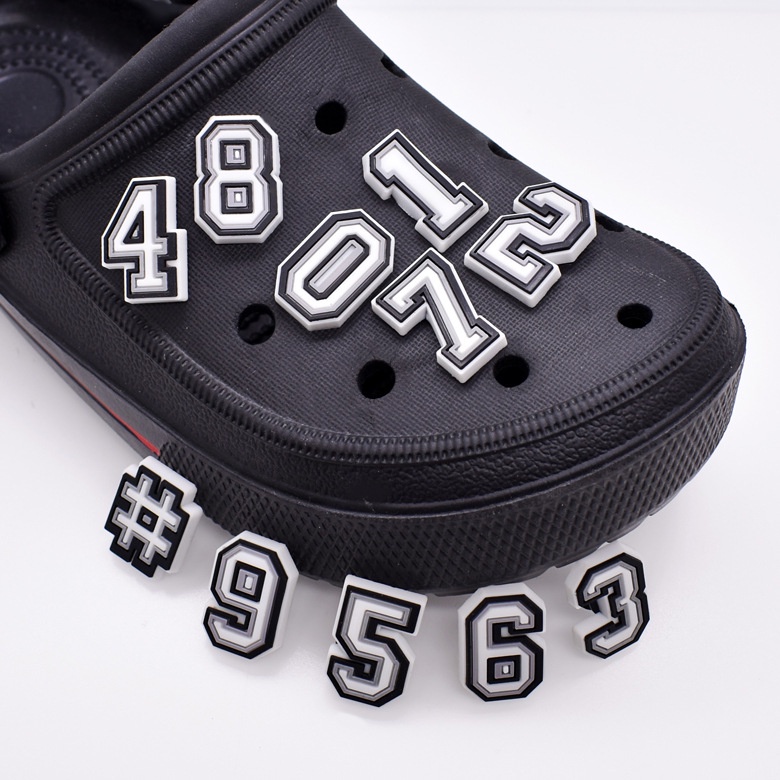 Phụ kiện Jibbitz, Sticker Gắn Giày Dép Crocs Nhựa PVC Mềm Hình Chữ Cái Và Số