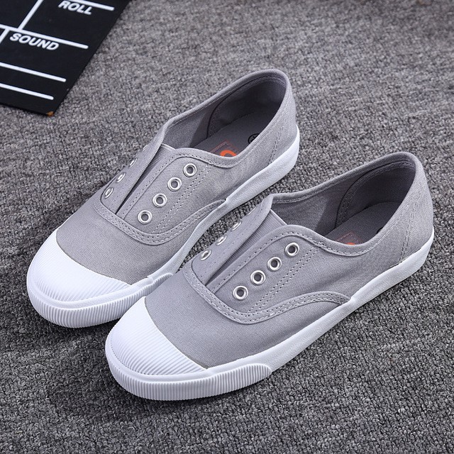 Giày Lười Nữ Slip On Phối Chun Chất Vải Canvas Cao Cấp Thoáng Khí Đế Bệt Thoải Mái Thời Trang Sinh Viên Hàn Quốc