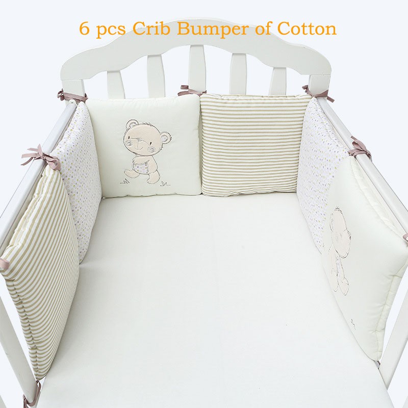 Set 6 đệm bảo vệ bằng vải cotton gắn thành giường em bé hình gấu