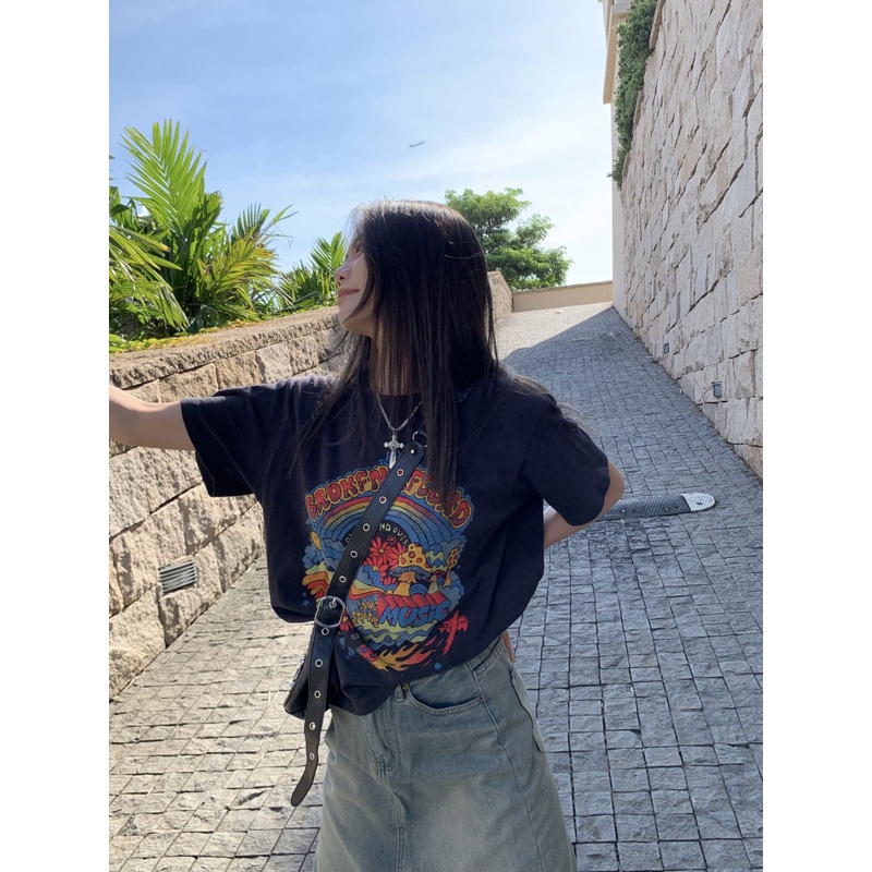 Áo Thun Nữ Ngắn Tay In Hình Hoạt Hình Phong Cách retro