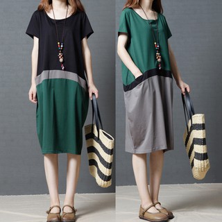 Heerryzon Women Casual Round Neck Short Sleeve Loose Print Dress