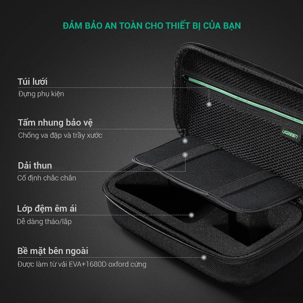 Túi chống sốc cầm tay bảo vệ ổ cứng, bộ điều khiển Nintendo Switch, dây cáp sạc Ugreen 50275 - Sản phẩm chính hãng