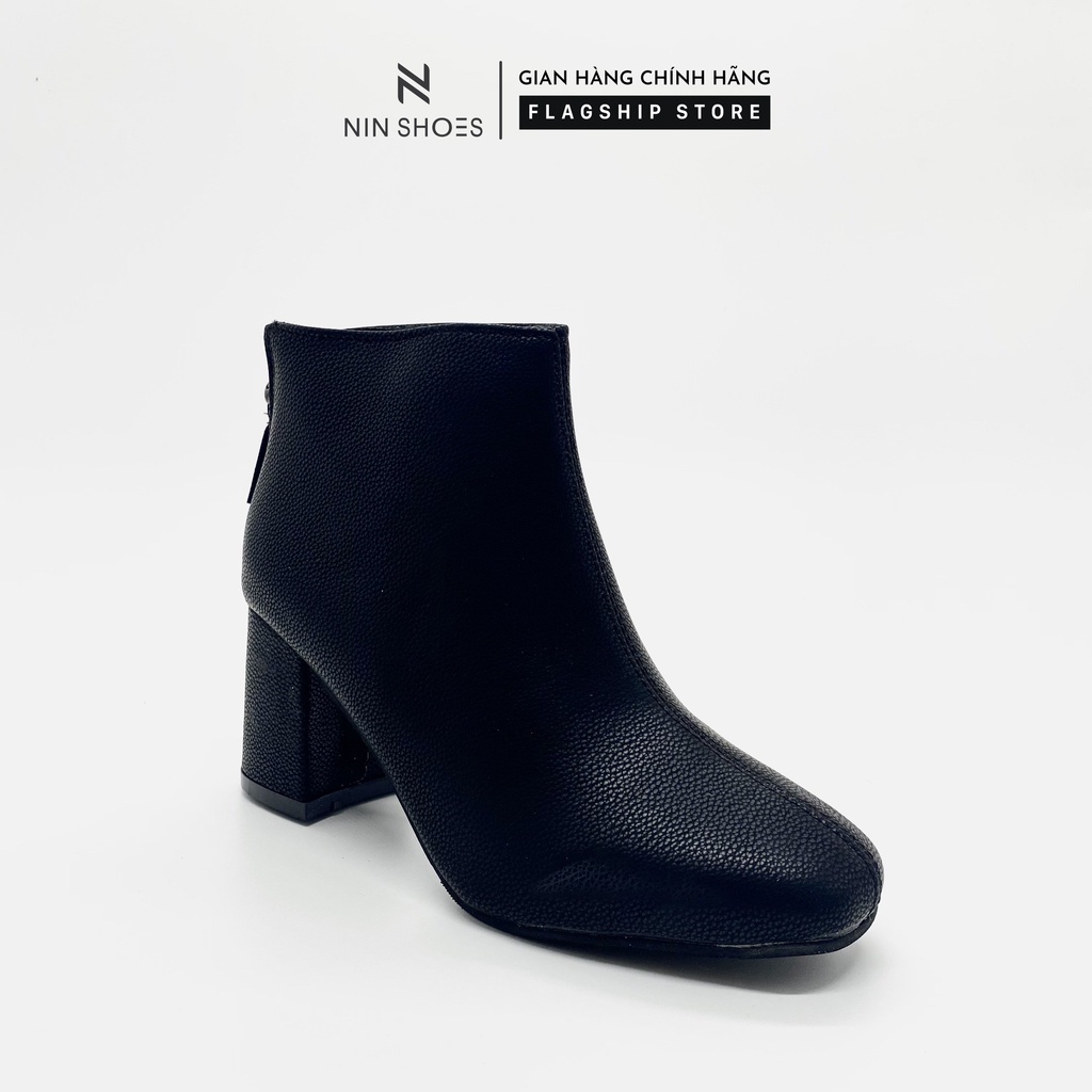 Giày Boot nữ 5p gót vuông da sần kéo khoá sau Ninshoes | WebRaoVat - webraovat.net.vn