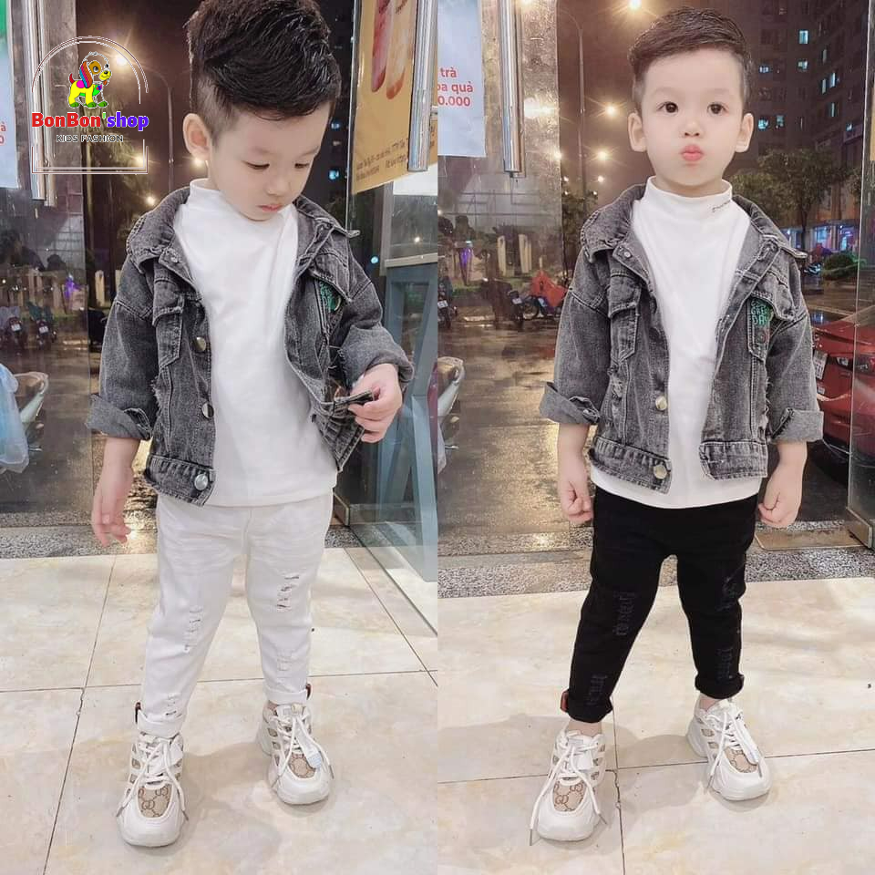 Quần kaki đen trắng cho bé trai/gái size 10-33kg phom đẹp kiểu rách