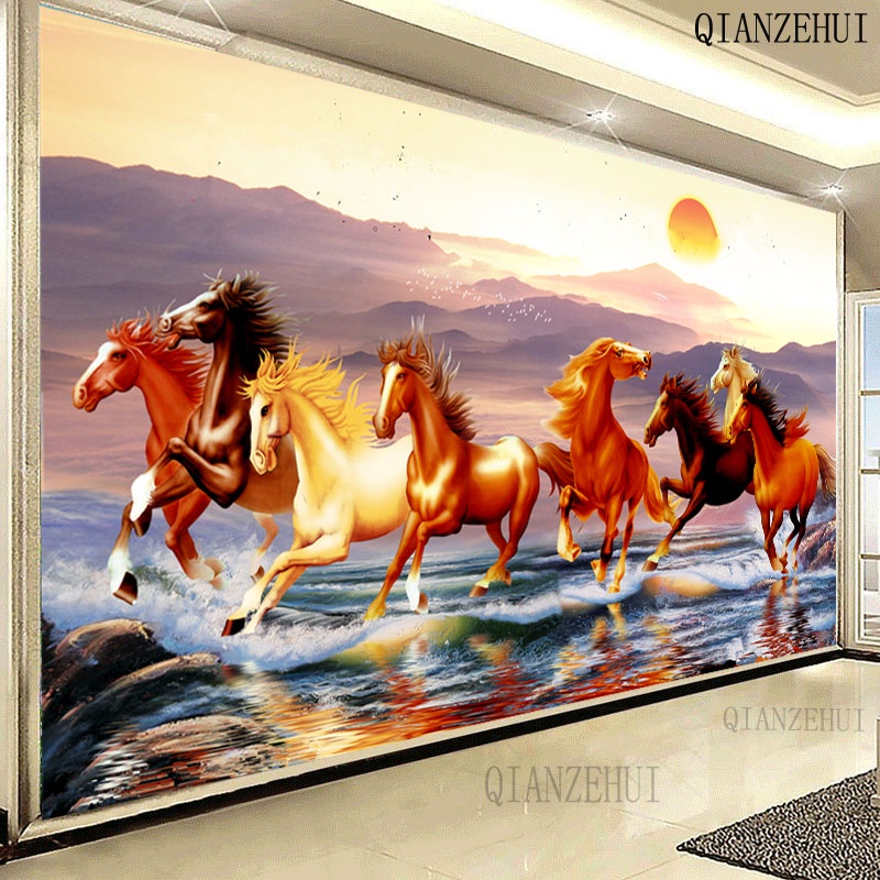 Bộ Tranh Đính Đá Tự Làm Hình Tám Chú Ngựa 04 Ngựa Độc Đáo