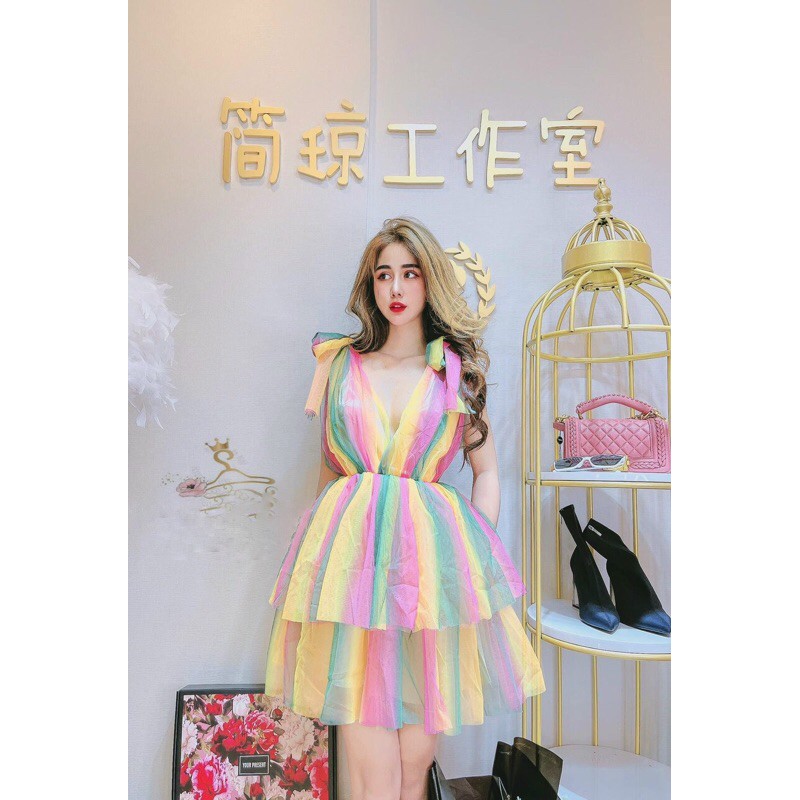 đầm phối màu nơ