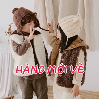 Áo gile lông cừu mũ len cho bé trai/bé gái 1-4 tuổi