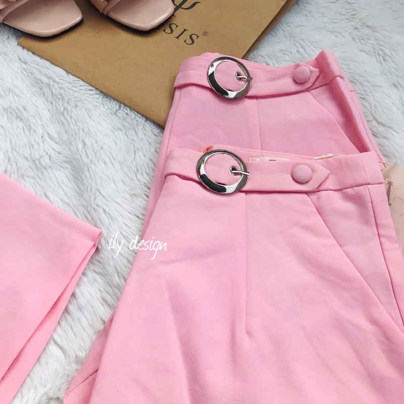 Quần Sooc Nữ Đai Tròn 1 Cúc Vải Tuyết Mưa Hàn Quốc - Quần Đùi Nữ Cạp Cao Khoá Lưng QS01