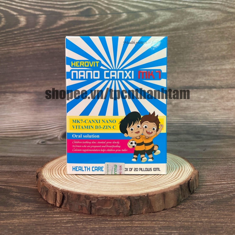 Siro cho bé Herovit Nano Canxi bổ sung vitamin d3 và k2 hỗ phát triển chiều cao, giảm còi xương - Hộp  20 gói