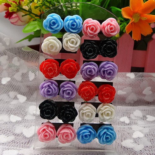 Set 12 đôi bông tai hoa hồng