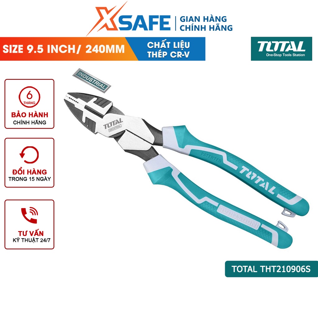Kìm điện cao cấp TOTAL THT210906S | Chất liệu bằng thép CR-V, đen bóng, Kích thước 9.5&quot;/240mm, Trọng lượng 0.5kg, bấm
