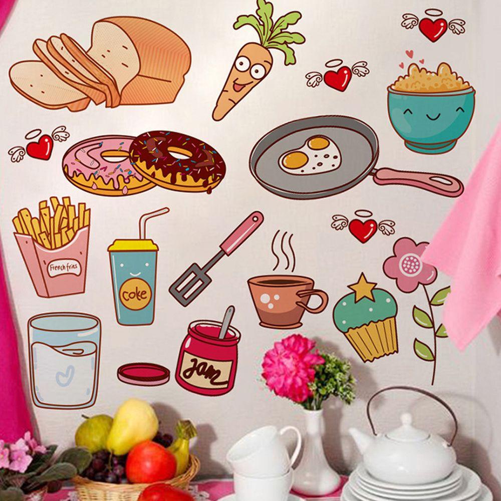 Sticker Dán Tường Tự Dính Chống Thấm Nước Họa Tiết Thức Ăn Vui Nhộn