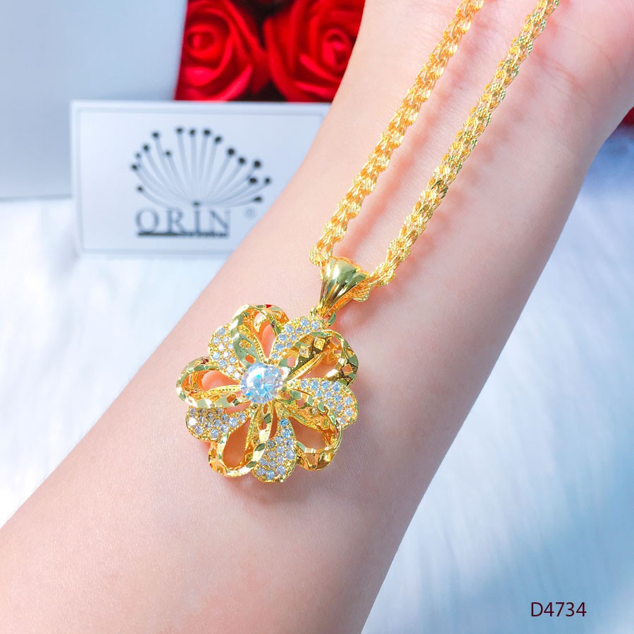 Dây chuyền nữ, dây đuôi phụng mặt hoa đính đá thiết kế cao cấp Orin D4734