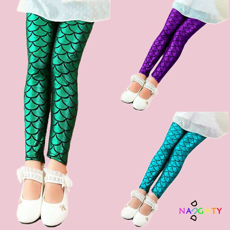 Quần Legging Họa Tiết Vảy Cá Cho Bé Gái 2-12 Tuổi