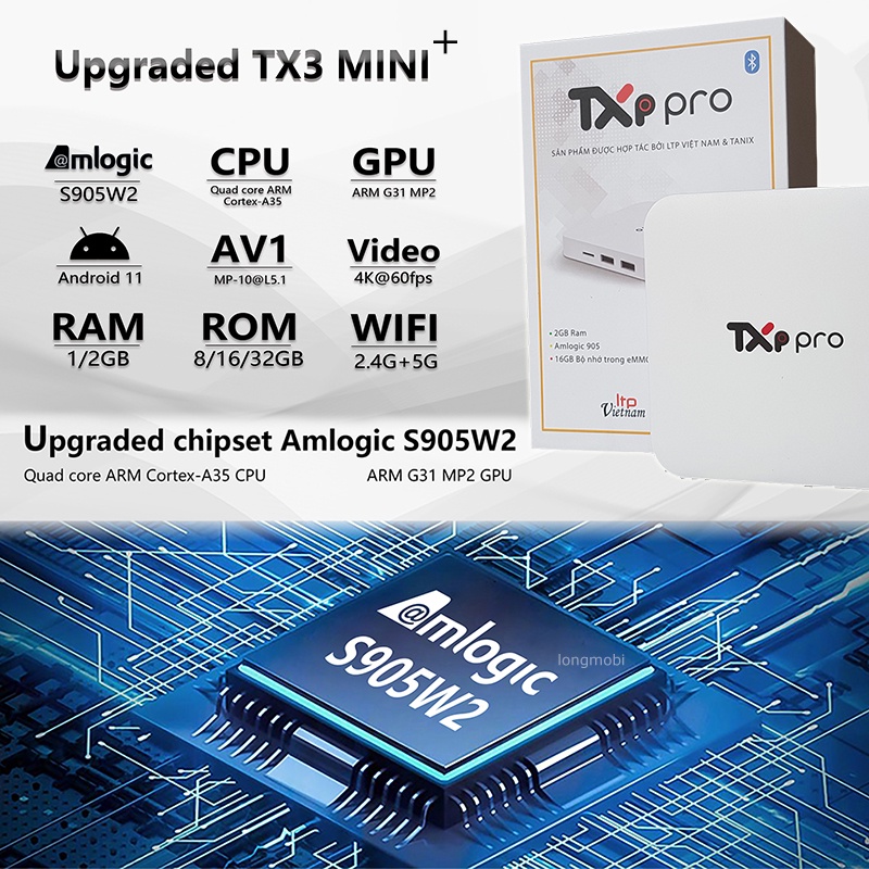 TXP Pro New 2023 Chip S905W2 ram 2GB Android tv 11 - Tặng Chuột bay G10s