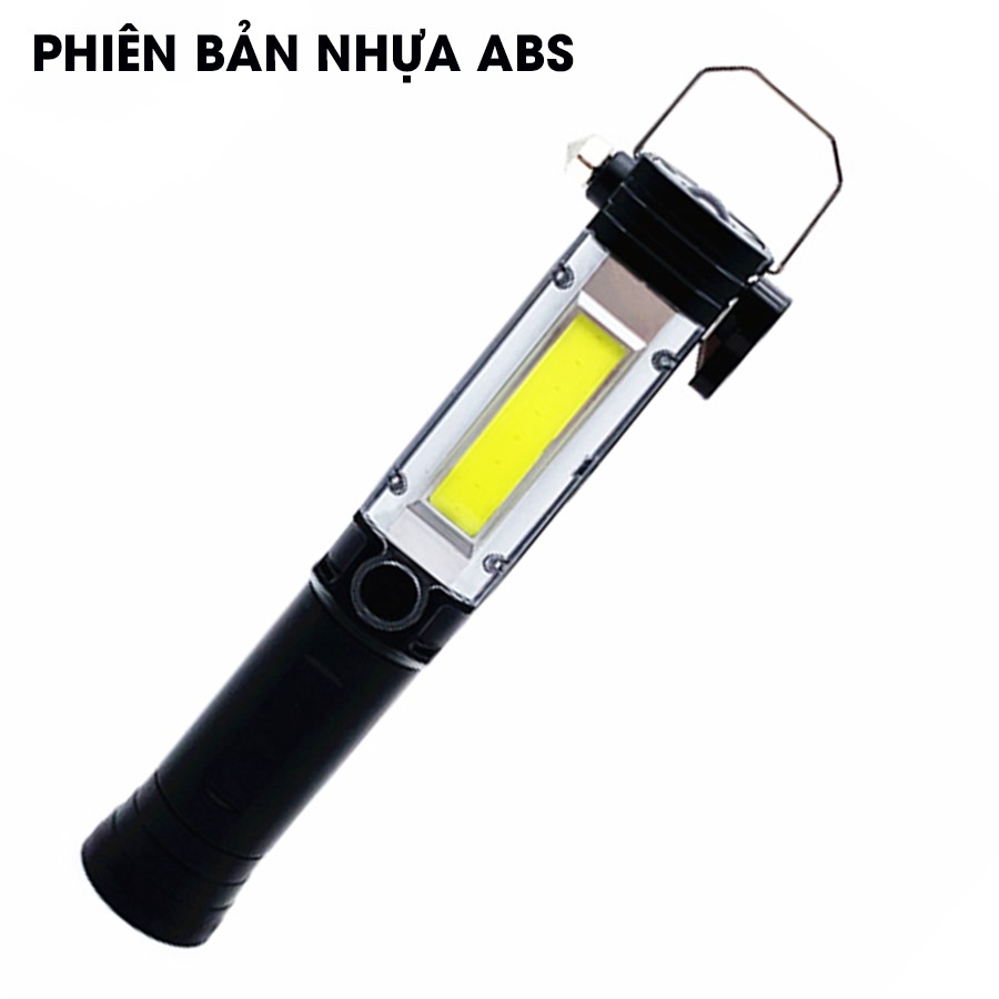 Đèn pin siêu sáng đa năng,phiên bản nhựa ABS,có đèn XPE , đèn COB, có búa cứu hộ, có dao móc,có nam châm,có móc treo.