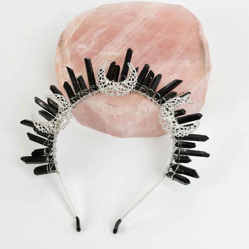 Flgo Băng Đô Cài Tóc Bằng Kim Loại Đính Pha Lê Hình Bán Nguyệt Phong Cách Dân Tộc Cổ Điển